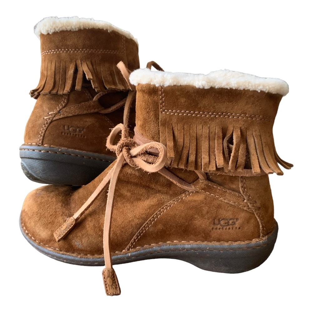 Ugg Gaviota Brown Suede Fringe Leather Winter Boots Fur 8